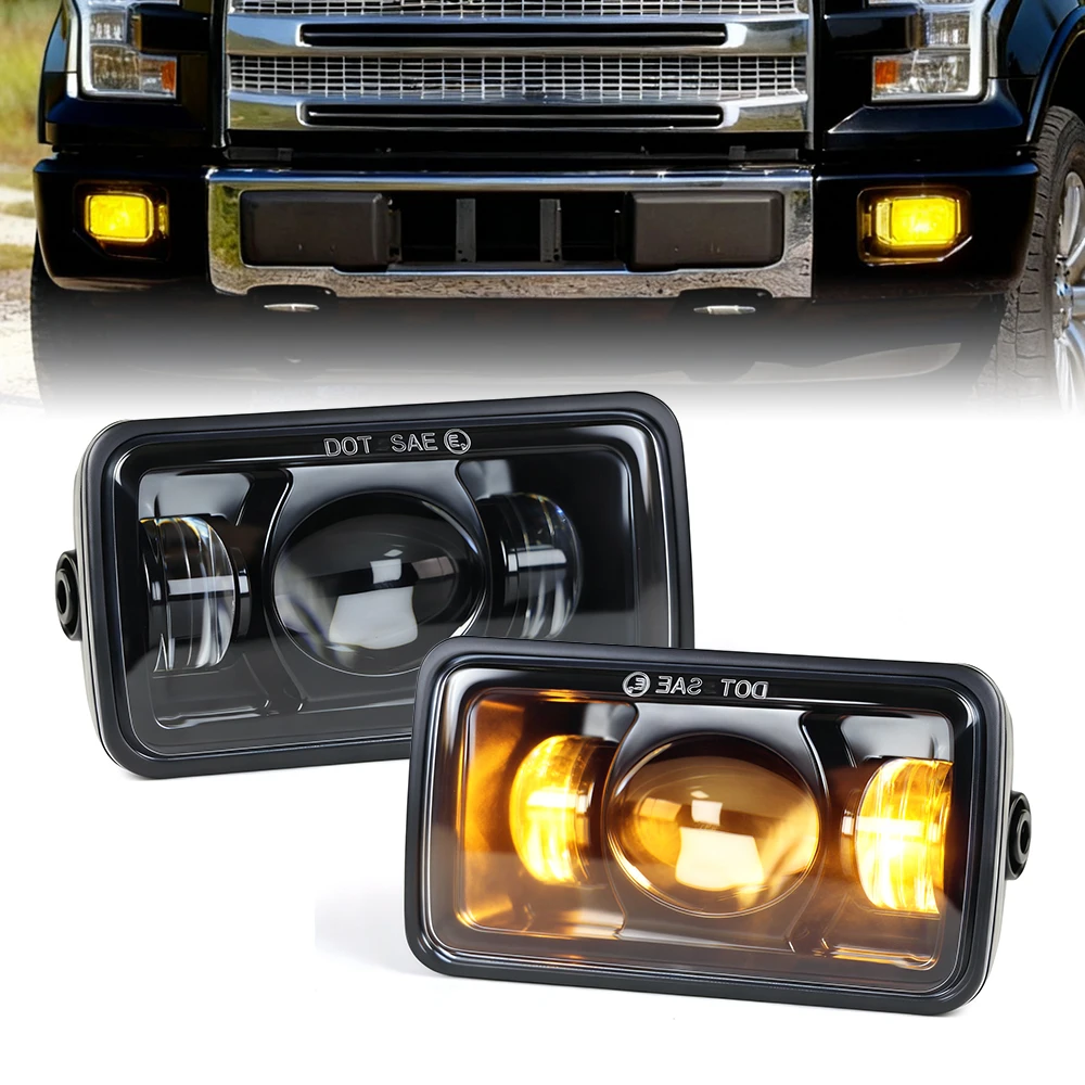 

4.5 Inch Square Amber LED Fog Lights Assembly 60W for 2015-2020 Ford F150, Waterproof Complete Kit