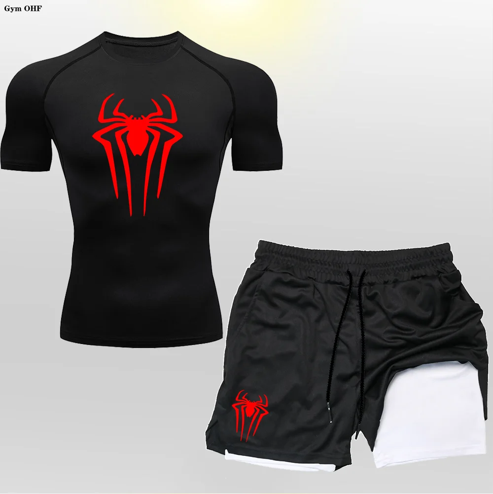 Ensemble T-Shirt et Short Rashguard Jiu Jitsu pour Homme, Muay Thai Herb J Rashguard, Short à Double Couche 2 en 1, Chemise de bug astique, Vêtements de dehors, 2099