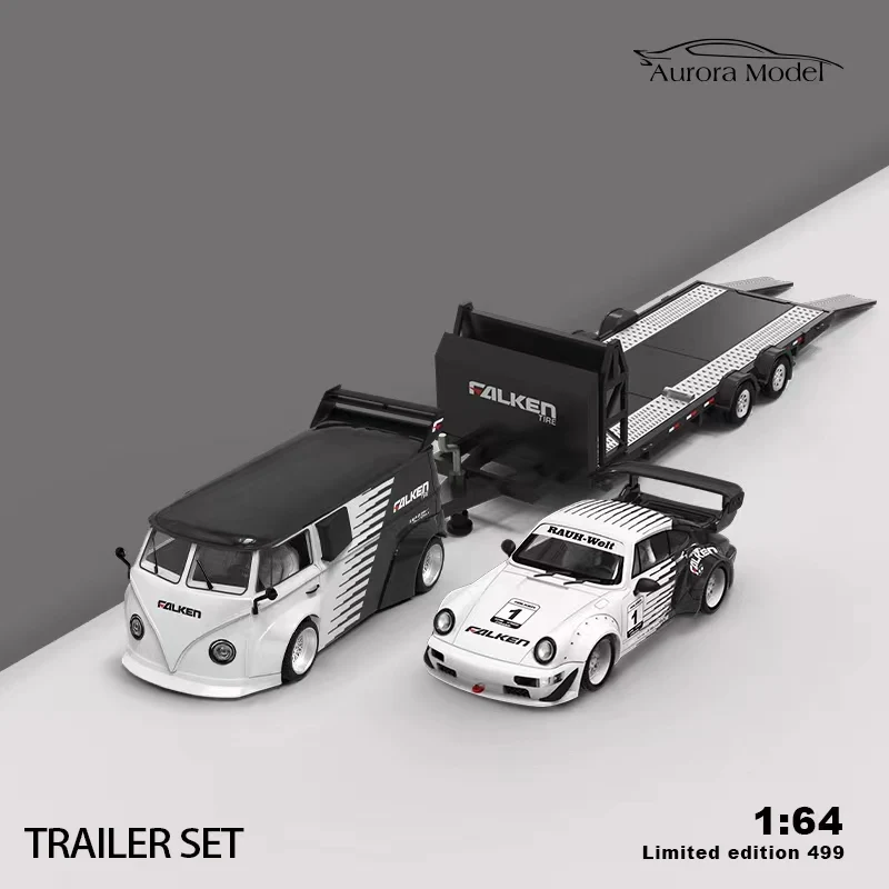 PreSale Aurora 1:64 Black White Falken T1 RWB 964 Pandem 86 Suit Diecast Diorama Car Model Collection Miniature Toy