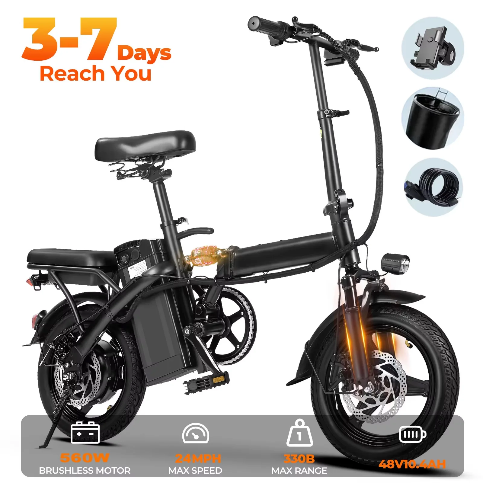 

Электрические велосипеды для взрослых, 560 Вт, 24 миль в час, съемный аккумулятор 48 В, 10,4 Ач, складной электрический велосипед 14 дюймов, многоударный электрический велосипед