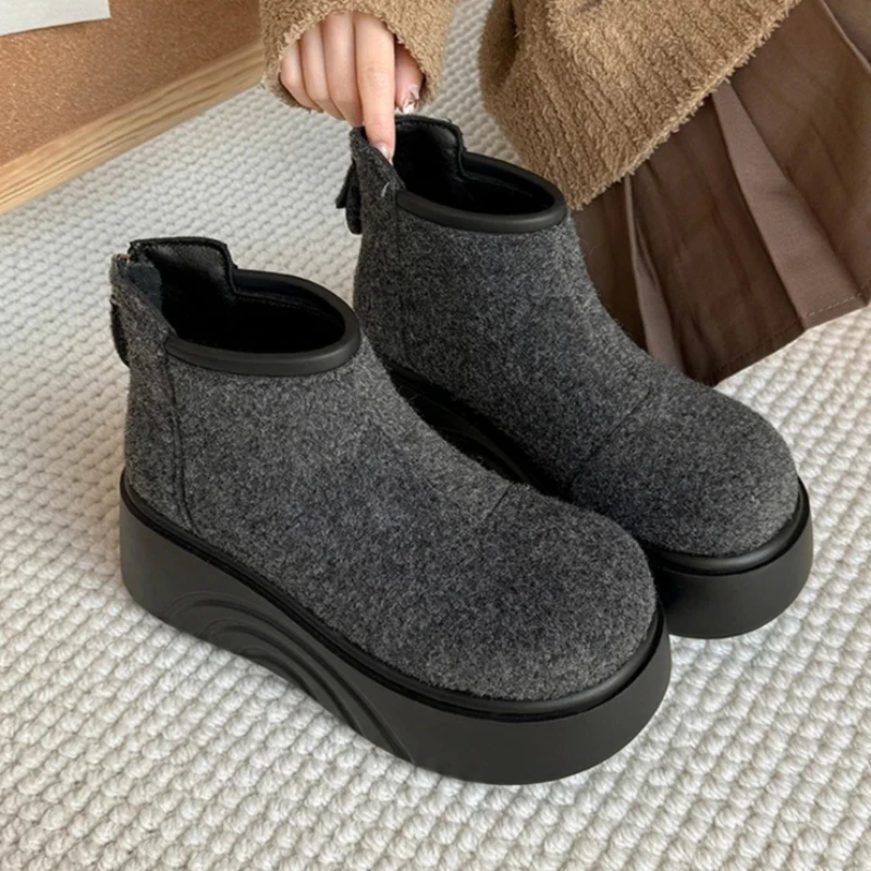 Platform Women Ankle Boots Flats Suede Sport Shoes Casual Winter Snow Boots 2025 New Trend Fashion Dress Warm Cotton Botas Lady