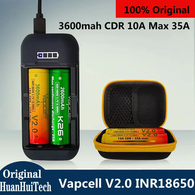 

High Power Vapcell V2.0 INR 18650 3600mah CDR 10A Max 35A Rechargeable Lithium Long Lasting Batteries For Power Tools Flashlight