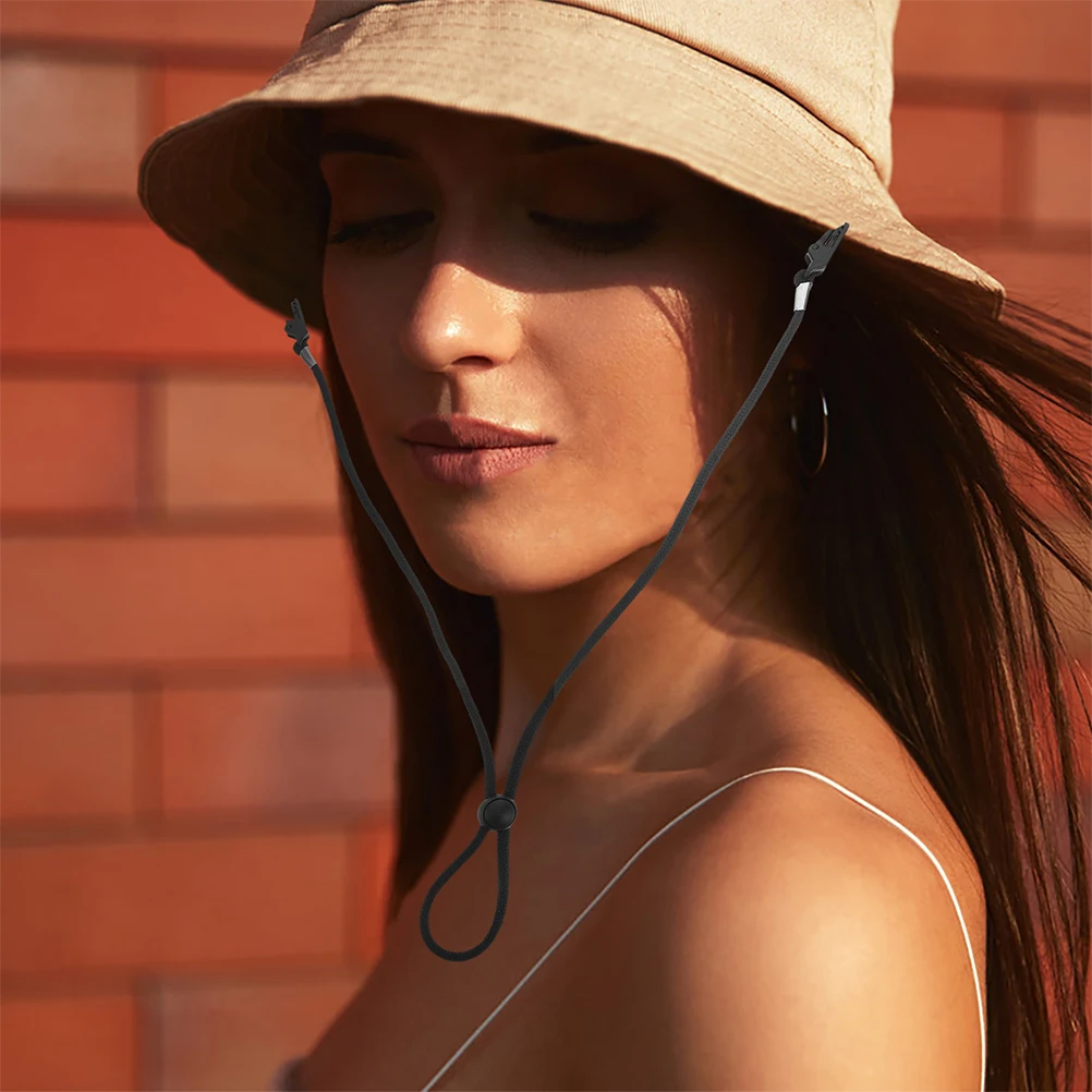 

2Pcs Hat Wind Cord for Baseball Cap Fisherman Bucket Hat Black Clip Adjustable Retainer Durable Polyester Travel Accessories