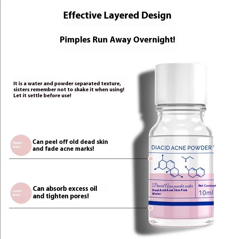 Pink essence, tightens pores, reduces acne marks, controls oil and cleanses.