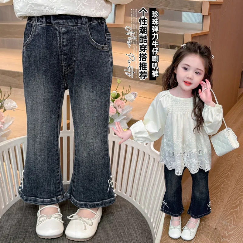 Girls' Autumn Pants 2025 New Women's Treasure Love Pocket Flared Pants Children Korean  Super Soft Jeans