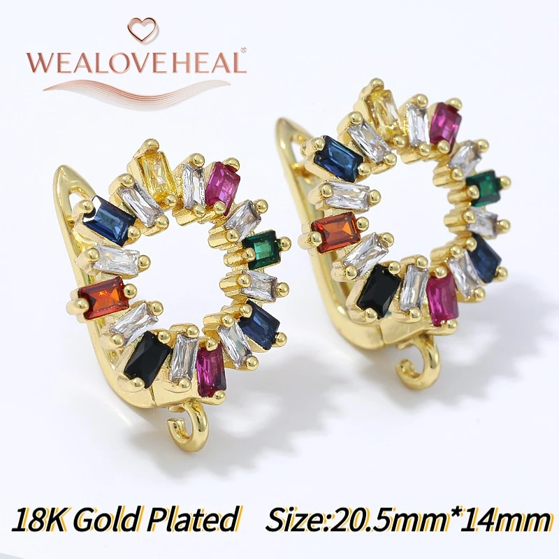 schmuckherstellung zubehör, 18K vergoldete Messing-Ohrringhaken mit mehrfarbigen Baguette-Zirkonia und offenem Ring für Hängeohrringe – Zubehör zur Ohrringherstellung – Detail 19