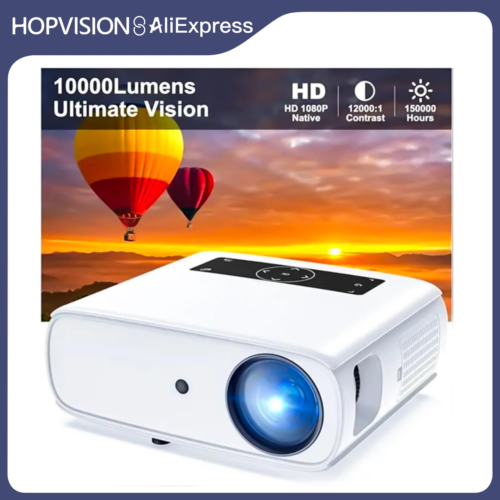 HOPVISION Projector,Native 1080P Full HD Projector, 150,000 Hours Supports 4K 350 Inch Display Multimedia Projector