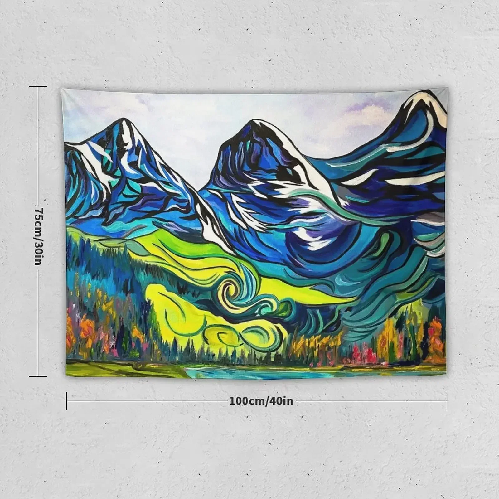 We Three Sisters Canadian Rockies colourful abstract mountains Tapestry Wallpapers Home Decor Tapestry