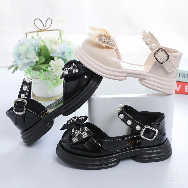 

Girls Princess Shoes Round Toes Pu Leather 2025 New Kids Half Sandals for Summer Girls Fashion Shoes Danace Elegant Ins Sweet