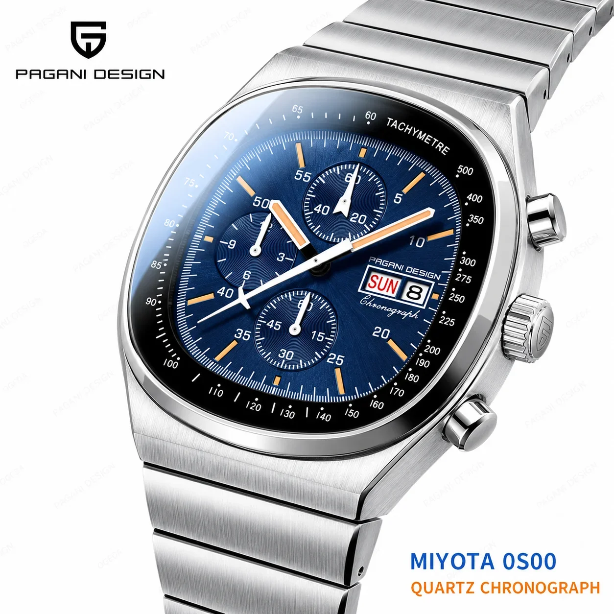 PAGANI DESIGNMen's Quartz Chronograph Watch, White Dial, MIYOTA 0S00 Movement, Long Hands Easy Read, Luminous Hands & Markers