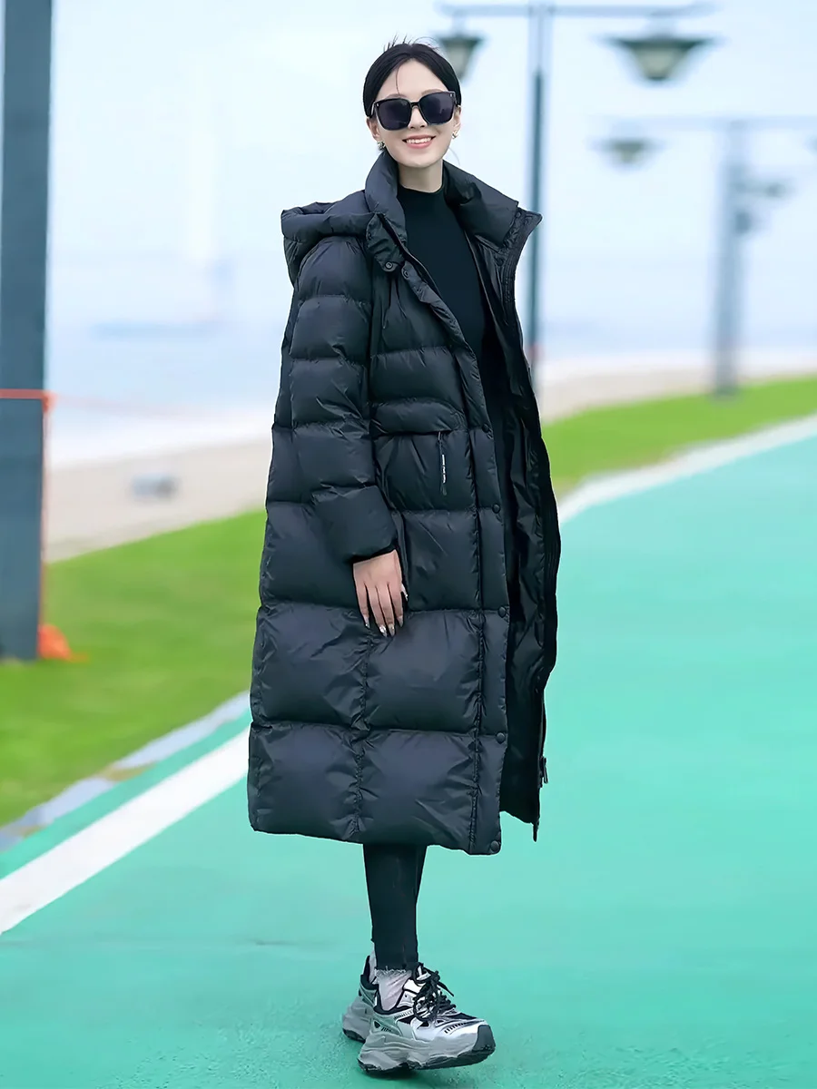 패셔너블 캐주얼 고급 화이트 다운 패딩 재킷 여성용 롱코트 후드 스탠드 칼라 겨울 신상품