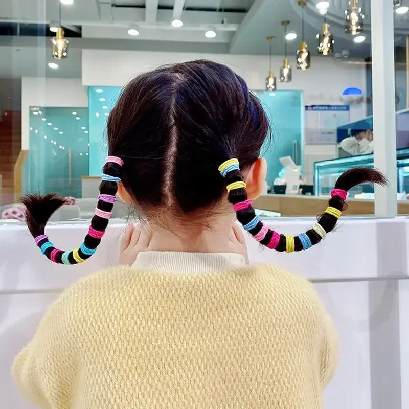 Ikat rambut anak perempuan, aksesori ikat rambut 100 buah/set 2.5cm warna-warni elastis pegangan ekor kuda untuk anak perempuan 2025