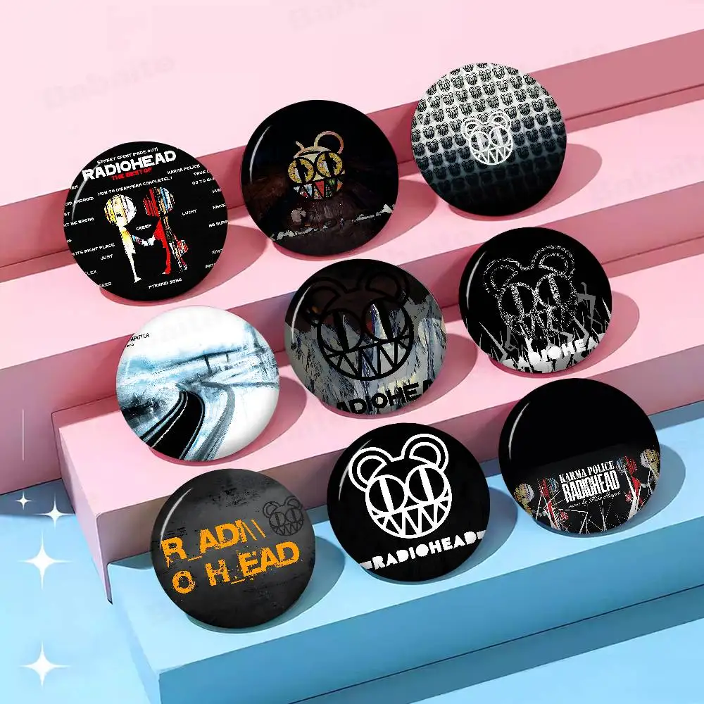 Classic R-Radiohead Rap Band Cartoon Brooches Anime Badge Round Handmade Brooch Lapel Pins Jewelry for Backpack Clothes Gifts