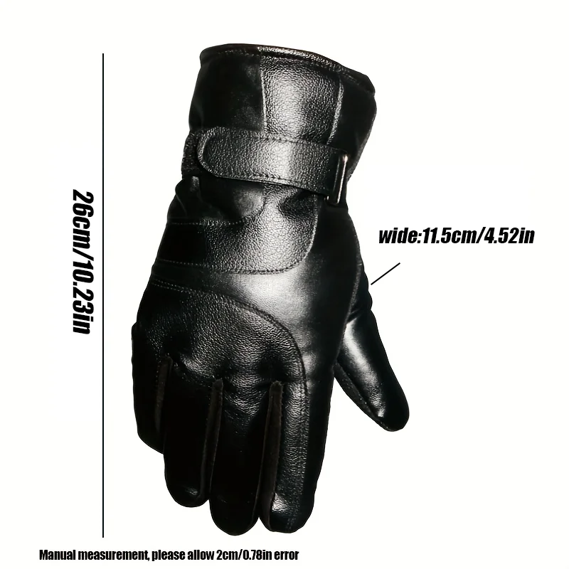 1 Pair Winter Cycling Leather Motorcycle Cotton Gloves Black Thick Velvet Cold Resistant And Windproof Cycling Cotton Gloves image 3