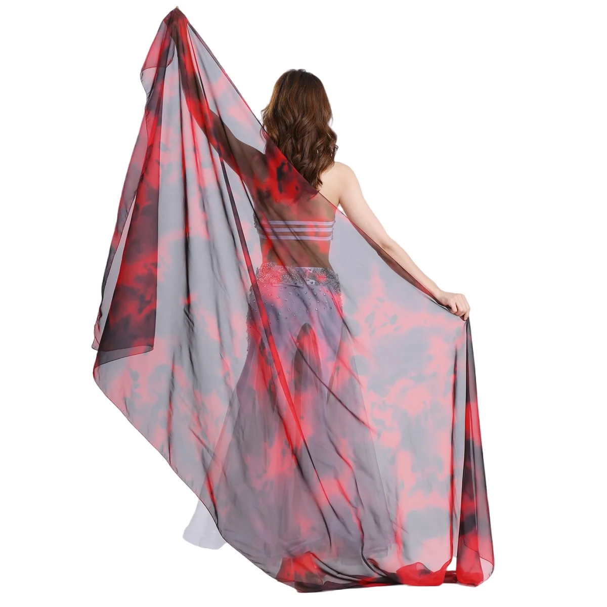 Bellydance Hand Scarf Women Chiffon Shawl Veil Handmade Tie Dye Lightweight Dance Costume Accessory Props Floral Print 250cm New