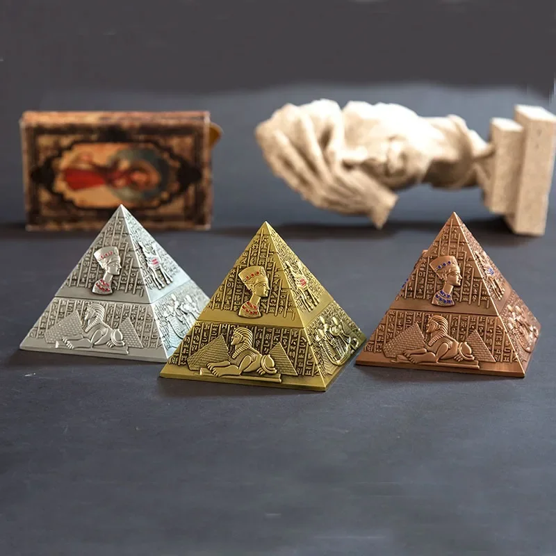 

Innovative Smoking Decor Ornaments Office Ashtrays Desk Gifts Living Set Egyptian-pharaoh-pyramid-shape Metal Room Ashtray