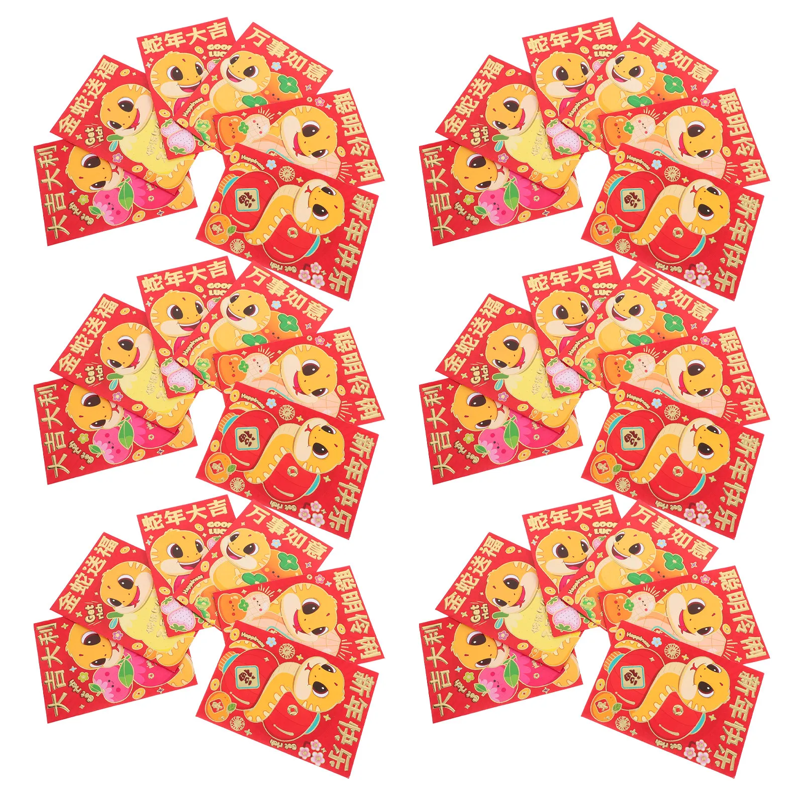 

36Pcs Cartoon Red Envelopes Chinese New Year Snake Year Theme Exquisite Design Festive Lucky Money Gift Envelopes
