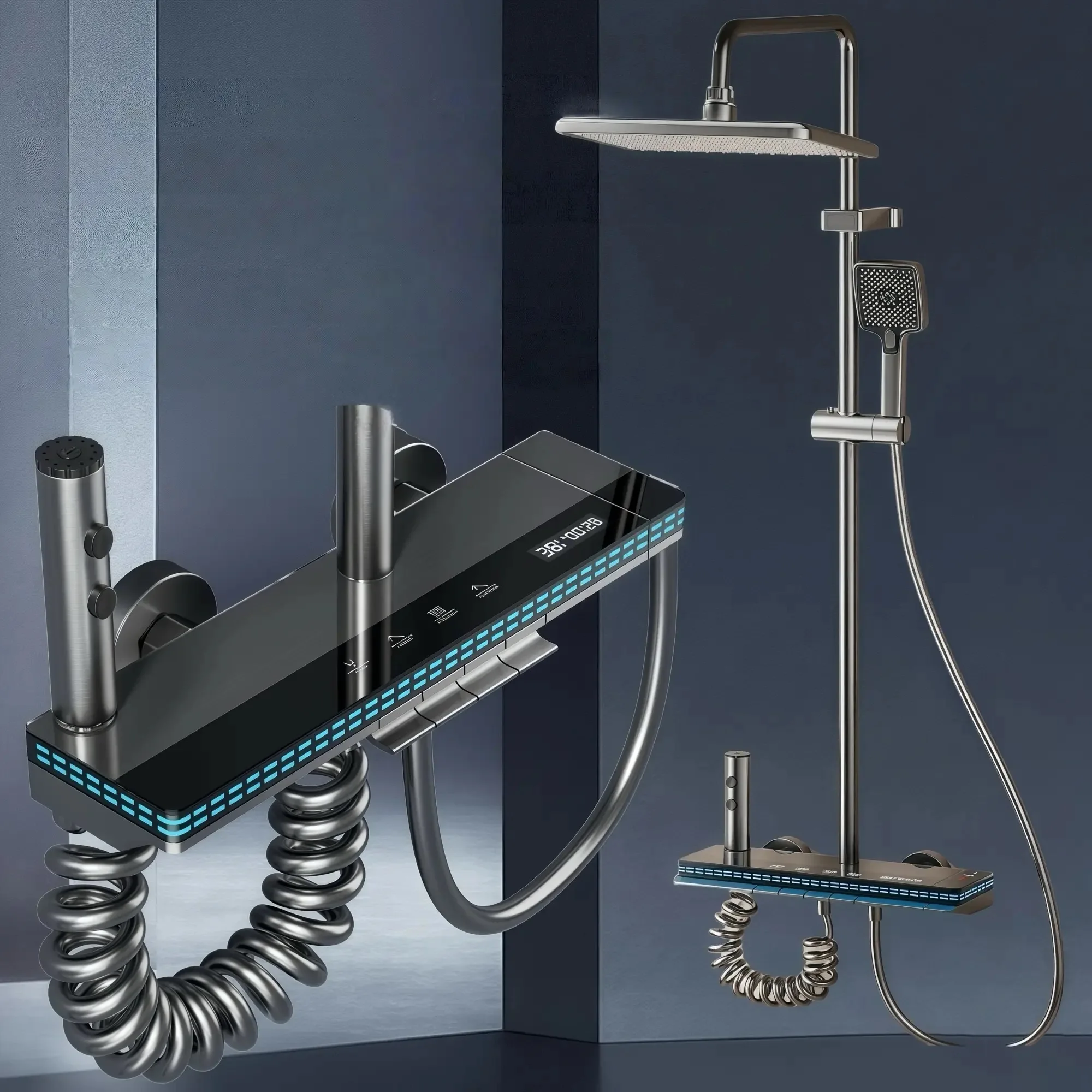 

Умная цифровая душевая система с сенсорным управлением и светодиодным дисплеем, термостатический комплект с дождем для современных ванных комнат