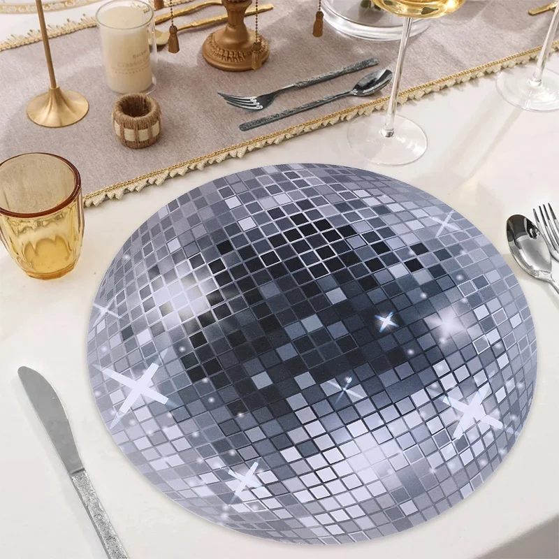 10Pc Retro Disco Ball Print Paper Placemats 70s Themed Disco Party Decor for Birthday Dance Night Club Event Home Table Supplies