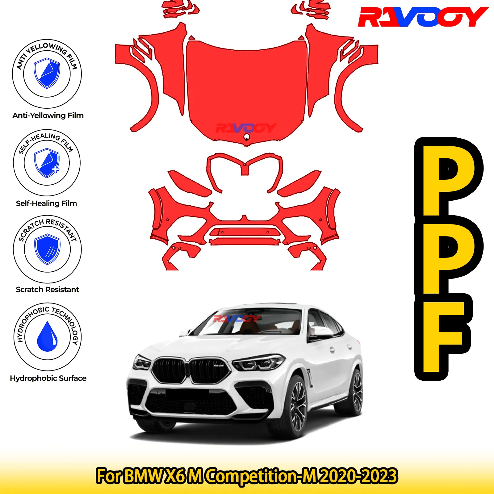 

For BMW X6 M Competition-M 2020-2023 Glossy Matte Black Precut front PPF Kit Paint Protection Film