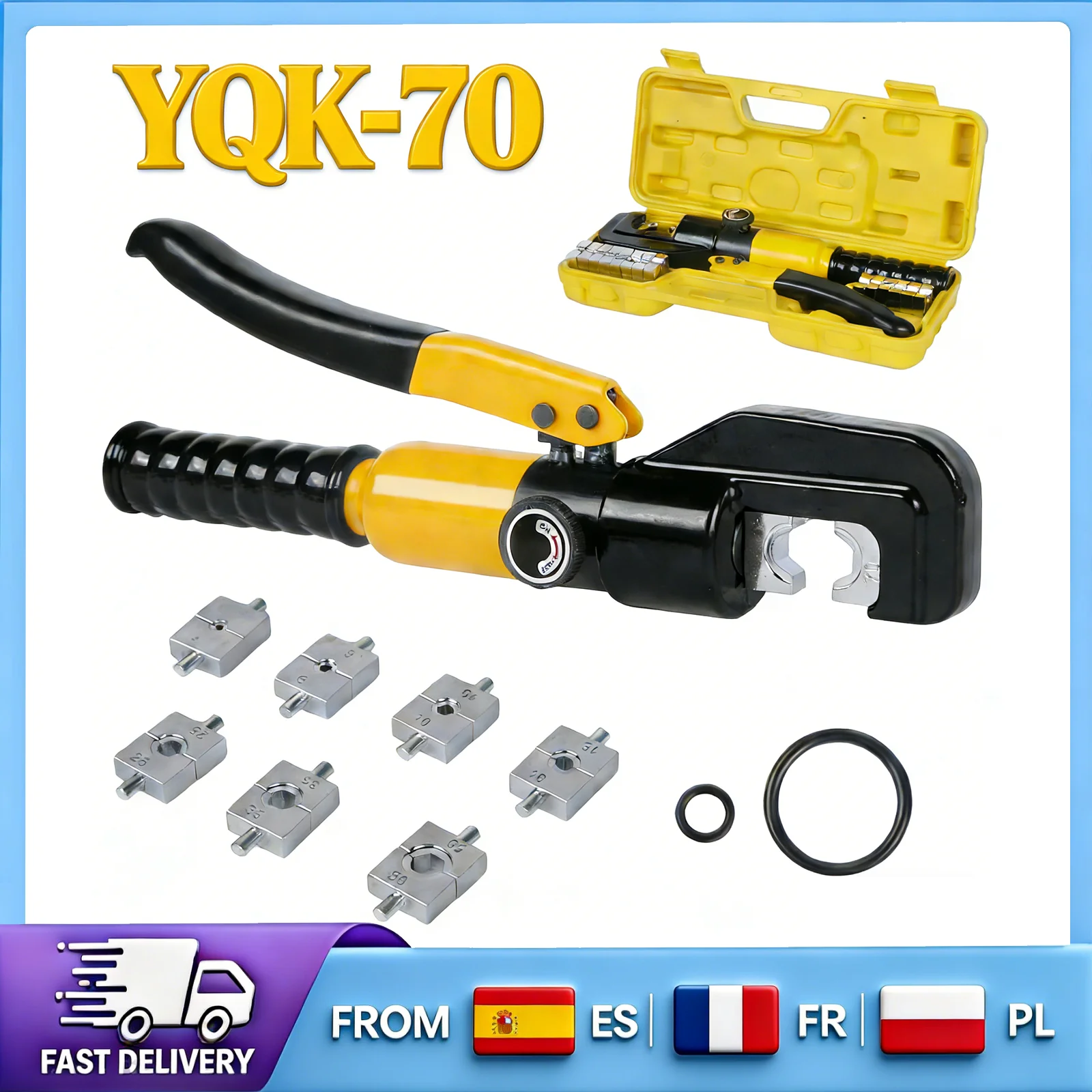 Set di Pinze Idrauliche YQK-70 per Crimpatura da 4 a 70mm², Crimpatrice per Terminali di Cavi, Utensile Idraulico Leggero e Portatile per Uso in Officina