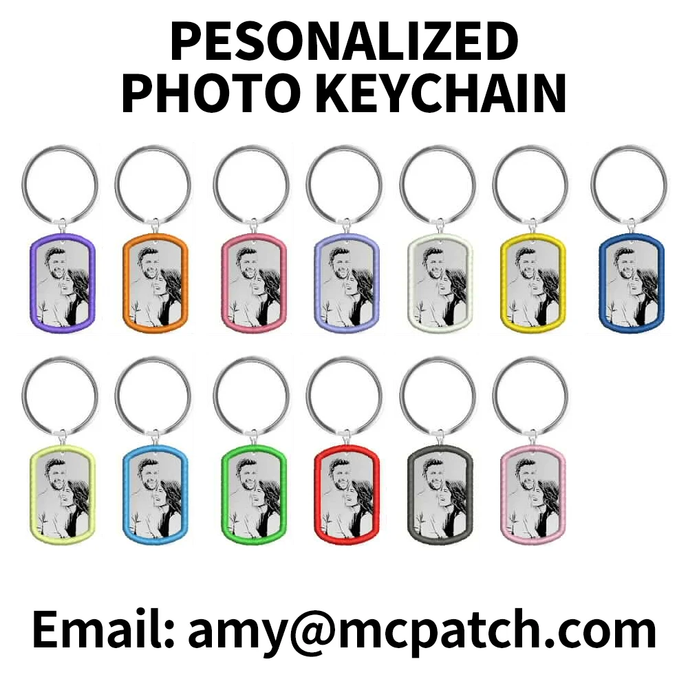 Llavero con foto personalizada para hombre y mujer, accesorio con bordado, nombre, fecha, coche, logotipo impreso, regalo artesanal