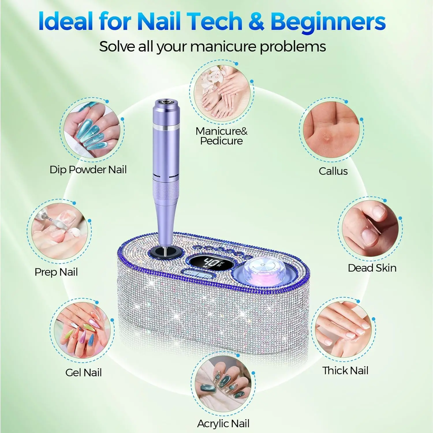 Professional Nail Drill Kit: 40000RPM Electric File with 12 Bits for Acrylic, Gel Polish Removal at Home or Salon