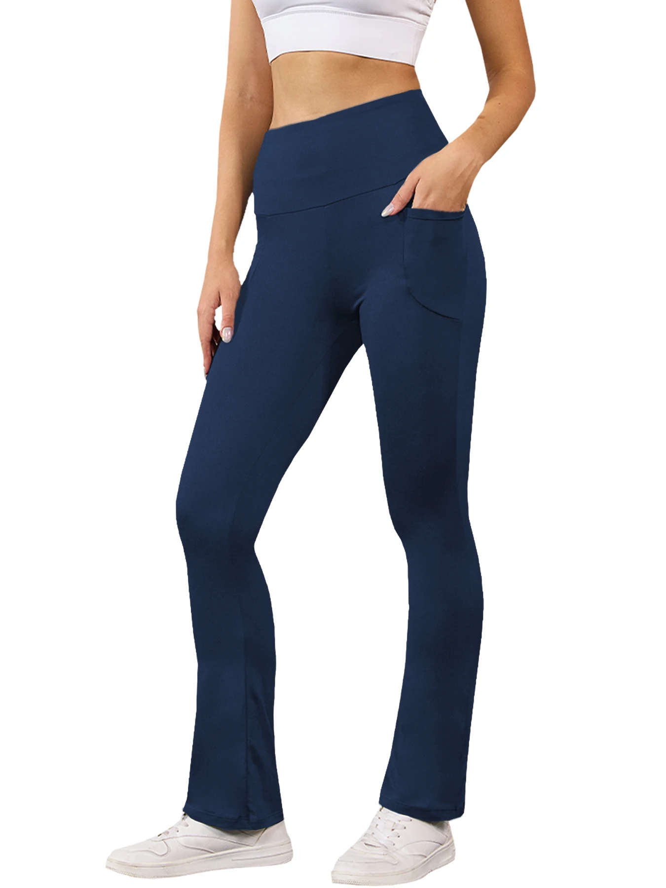 Damskie super miękkie spodnie typu flare z kieszeniami, legginsy do ćwiczeń, jogi, modelujące brzuch, z wysokim stanem, push-up, do fitnessu, na siłownię, dzwony.