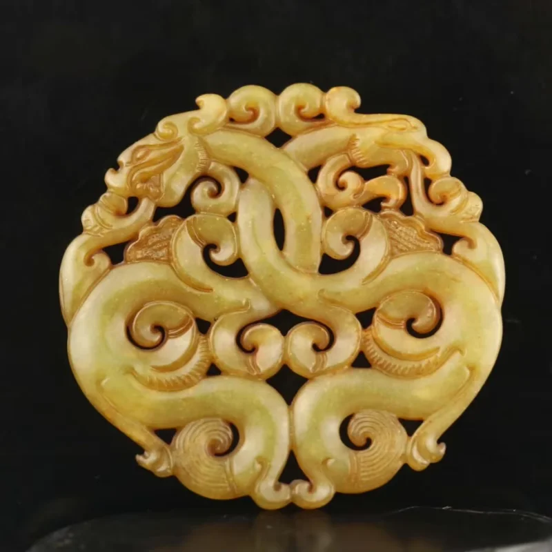 Old Natural Jade Hand-Carved Statue of Dragon Exquisite Handicraft