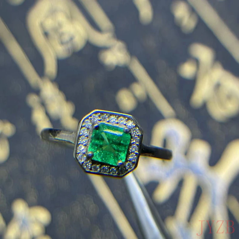 Jewelry Classic natural natural Emerald Wedding ring 5mm*5mm natural emerald Ring 925 silver Emerald Jewelry lady gift