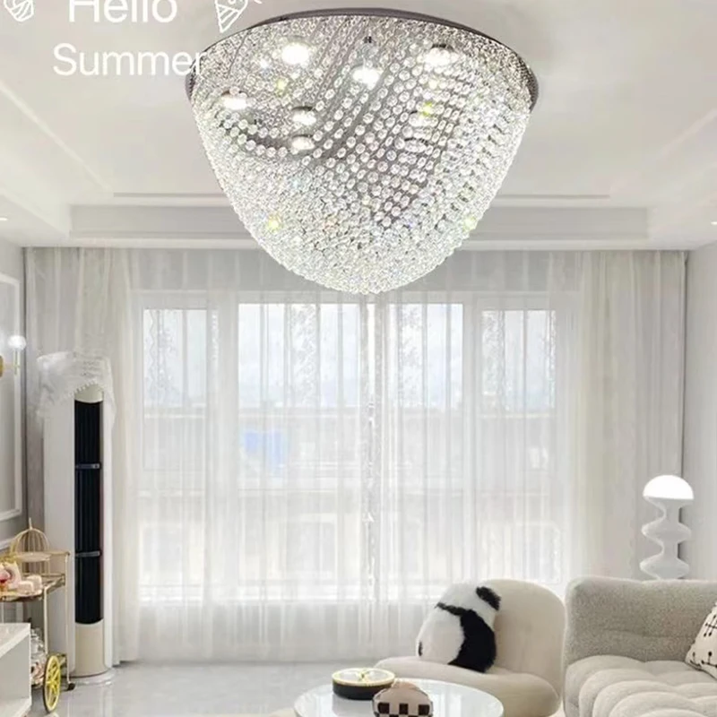 Modern Led Half Round Ceiling Chandelier Crystal Living Dining Room Bedroom Pendant Light Home Decor Hanging Lamp Luster Fixture