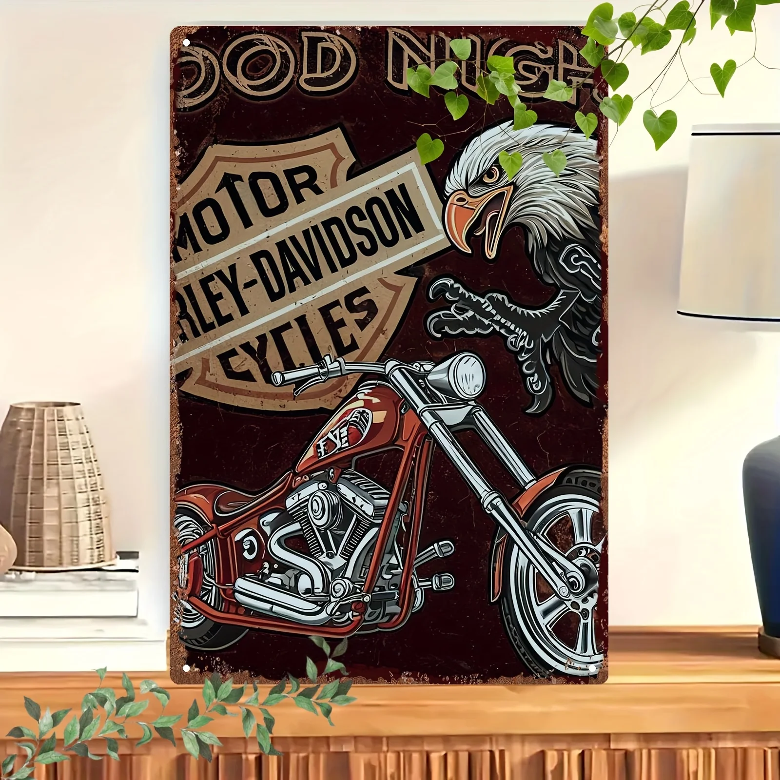 Panneau métallique rétro – Élégant emblème d’aigle de moto de style vintage – Un véritable bijou, une décoration murale unique, un élément de décoration intérieure, idéal pour...