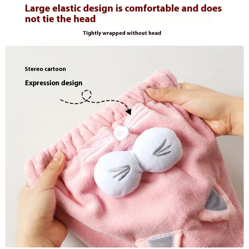 หนา Super Absorbent ผ้าเช็ดตัวแห้งเร็วสําหรับผู้หญิงน่ารักผ้าฝ้ายการ์ตูนห่อผม Turban ผ้าเช็ดตัวนุ่มฝาครอบ