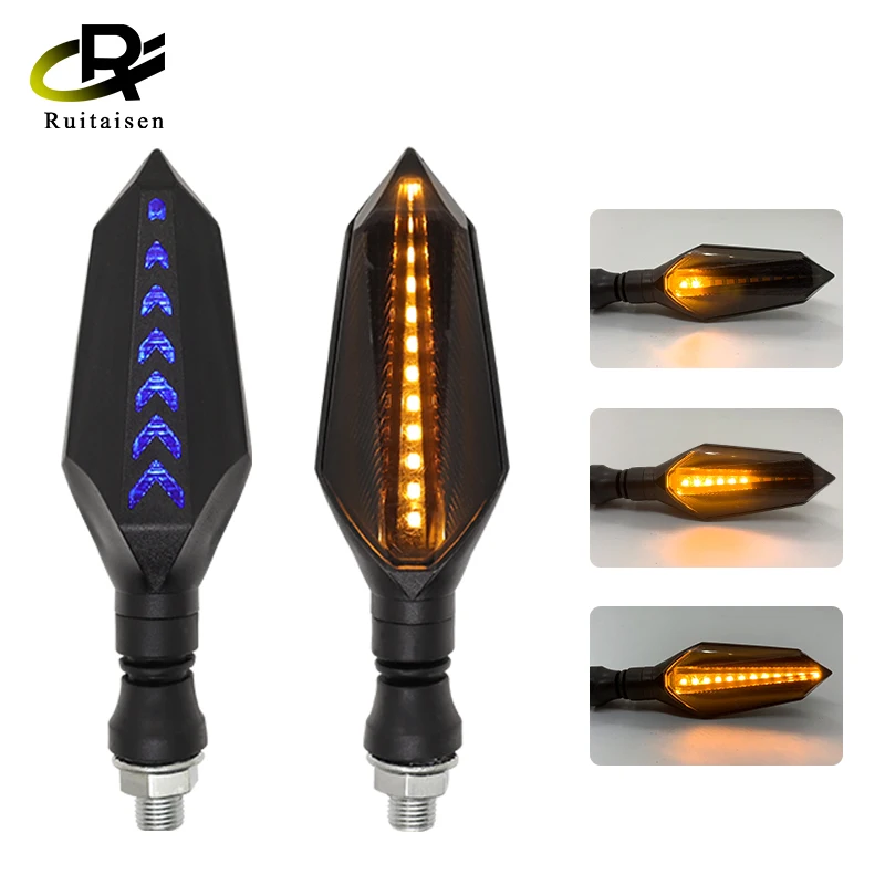 

Ruitaisen 2pcs Foldbale Motorcycle Universal LED Turn Signal Indicator Amber Blue Light 12V Flowing Sequential Arrow Light