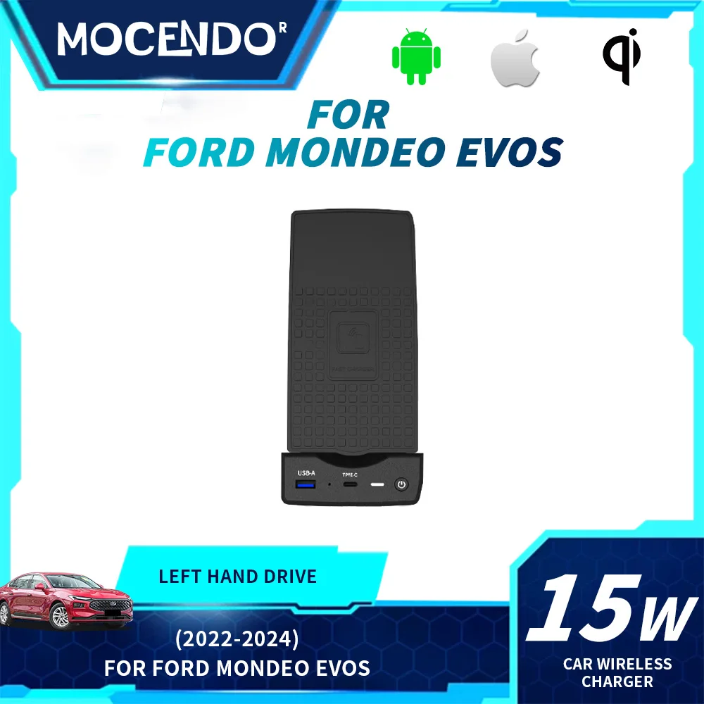 15w Wireless Charger For Ford Mondeo Ford EVOS 2022-2024 Fast charging pad phone holder car storage box interior tuning