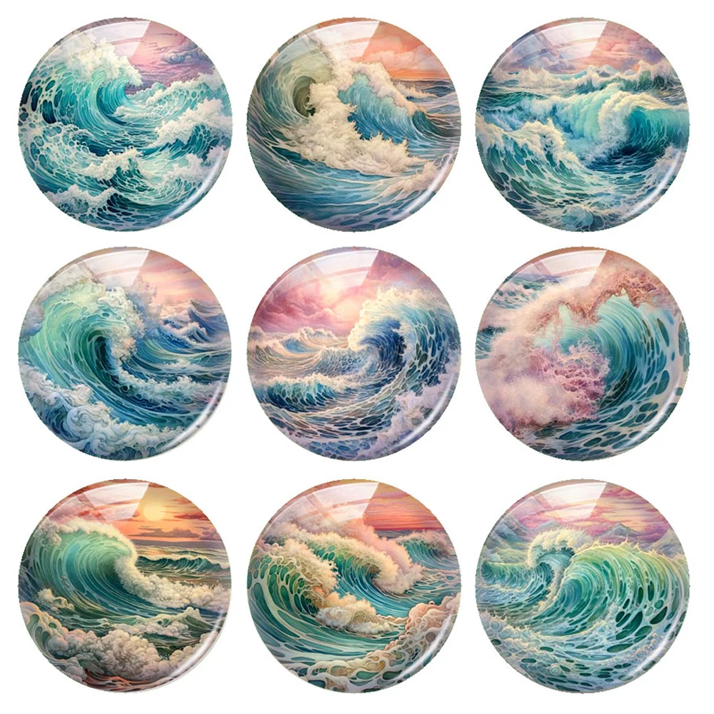 

Handmade Ocean Wave Marine Photo Glass Cabochon Charms Flatback Demo Flat Back Cameo For Diy Jewelry Making Finding Accessories