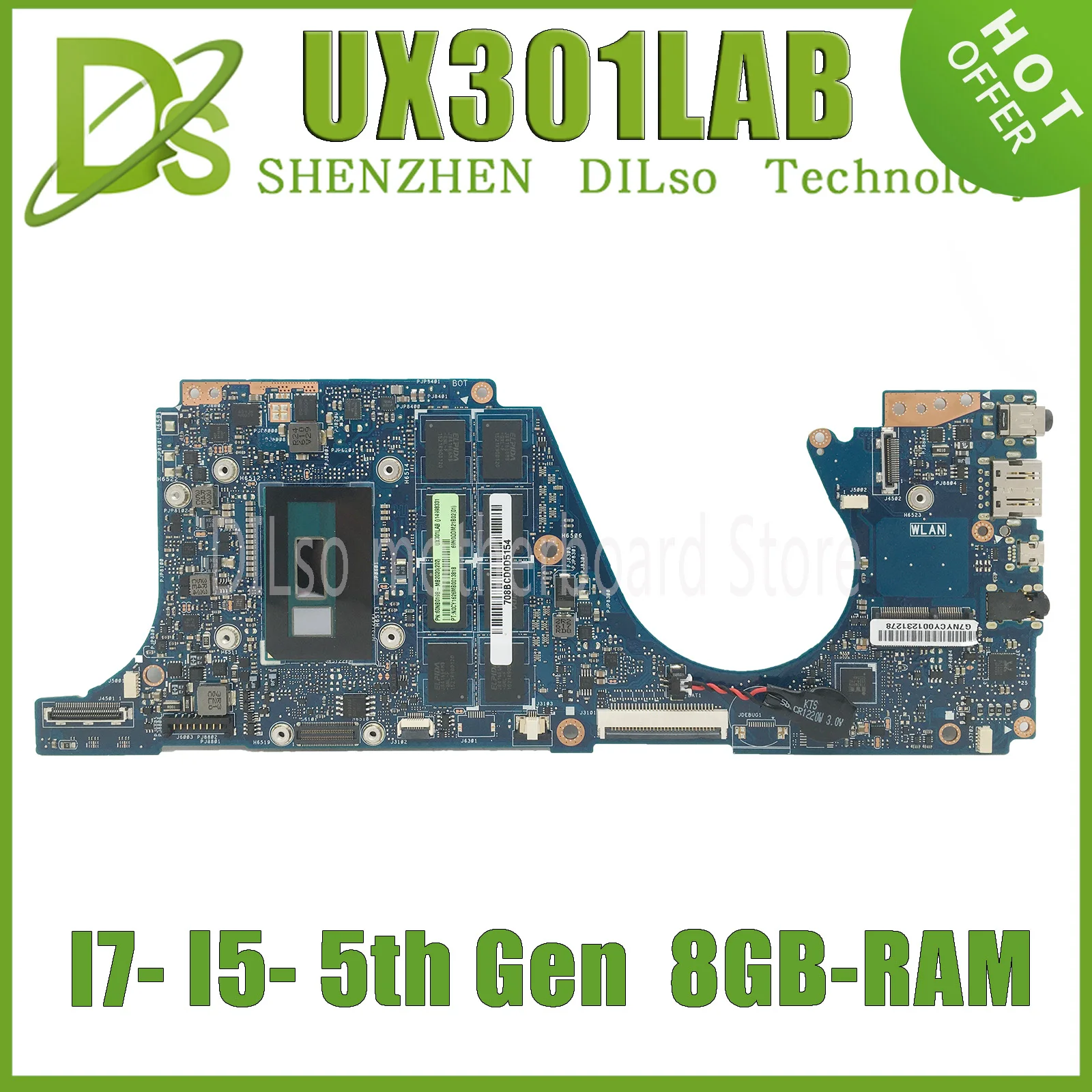 KEFU UX301LA MAINBOARD For ASUS UX301 UX301L UX301LAB Laptop Motherboard I7-I5 4th 5th Gen 8GB-RAM Test Mainboard work 100%