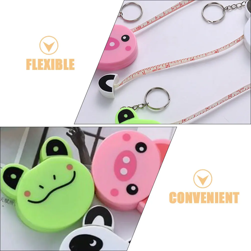 3개입 자동 줄자 동물 키체인 자동 신체 측정 도구 재봉용 유연한 미니 자 가정 사무용품