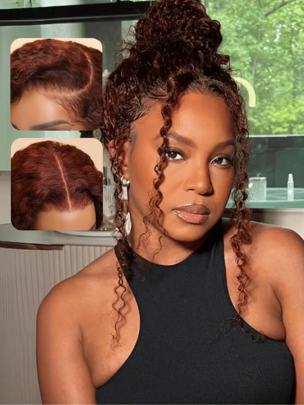 UNICE Reddish Brown Curly Human Hair Drawstring Wig Bye Bye Knots 7X5 Lace Front Glueless Wigs Human Hair Pre Plucked Pre Cut Natural Hairline