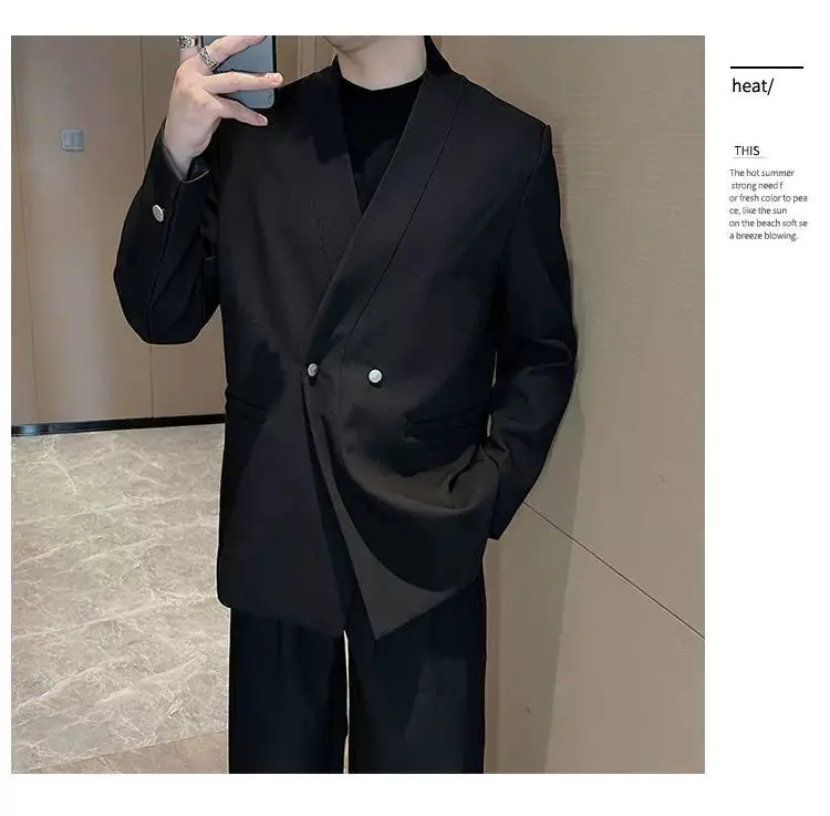 3-G31   New Korean style autumn trend high-end simple casual collarless suit mt mature style handsome suit jacket trend