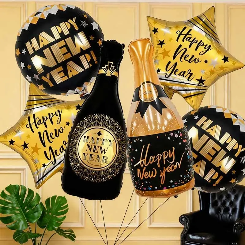 6 stücke Silvester Party Ballon Set Champagner Pentagramm Luftballons Frohes Neues Jahr Schriftzug Party Dekorationen Festliche Lieferungen
