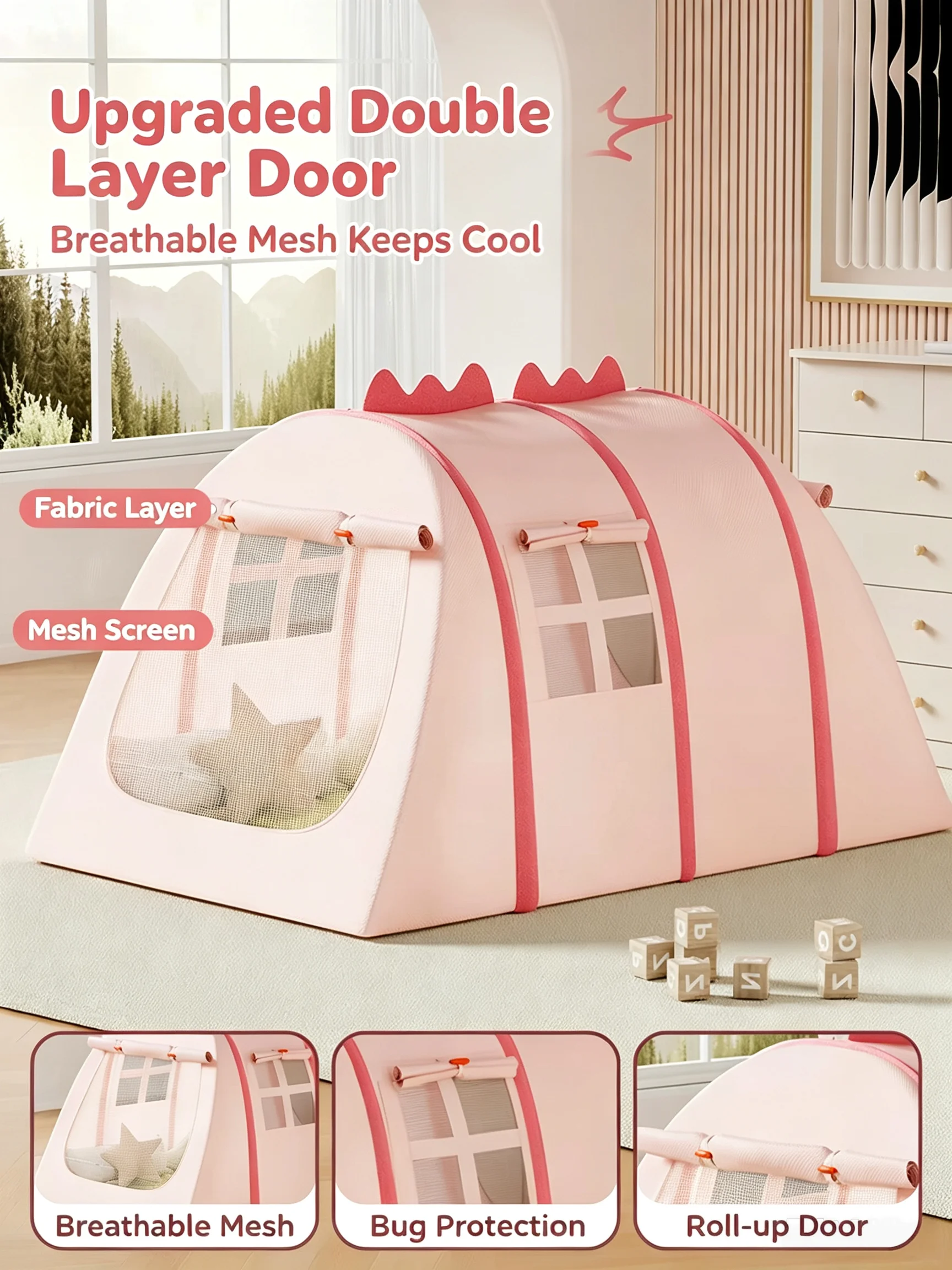 Dinosaur Pop-Up Convenient Folding Children's Tent, Indoor and Outdoor Children's Game House with Breathable Mesh windows