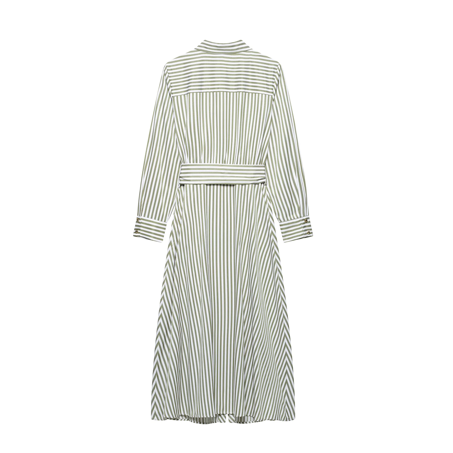 Casual Chic Women Dress Striped Belt Button Long Sleeve Slim Long Straight Vestidos New Fashion 2025 Spring Summer Dress