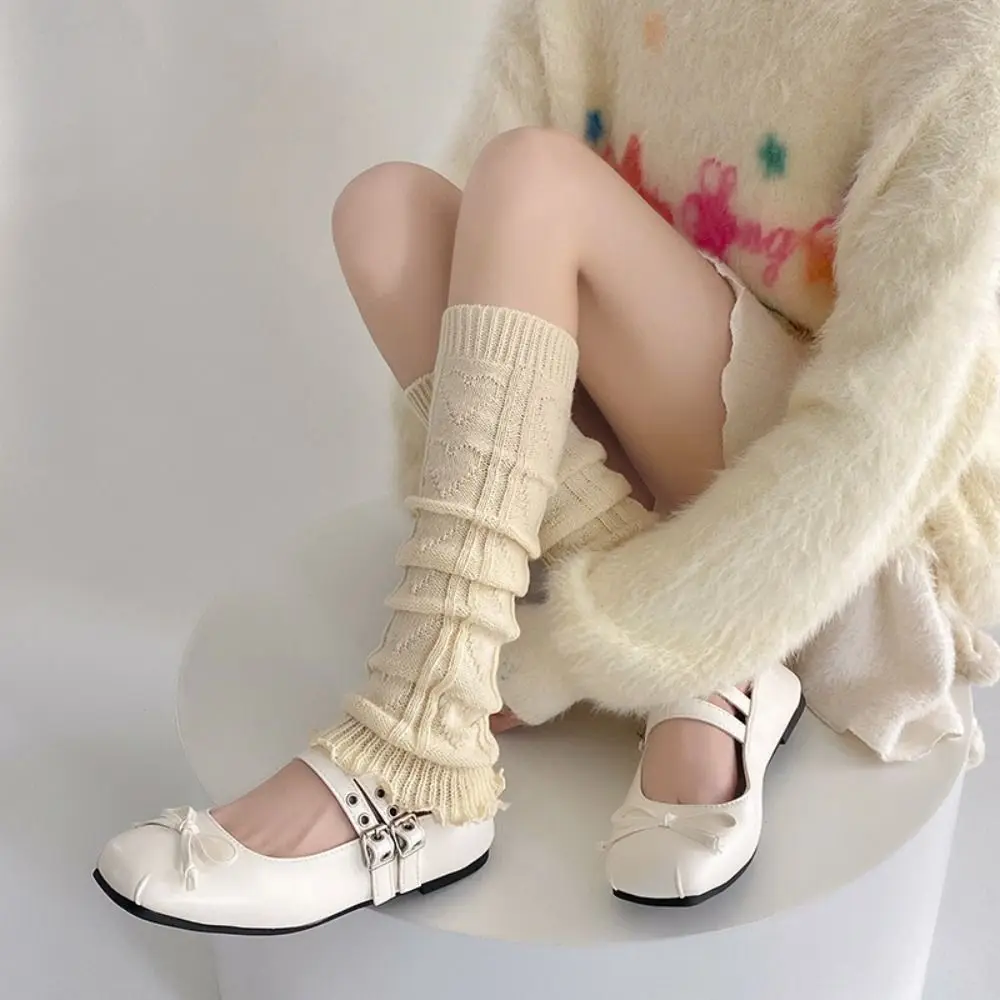 Kawaii Lolita Fashion Leg Warmers Knitted Foot Cover Acrylic Stacked Socks Ballet Style Lace Long Socks Stockings JK Sock Covers