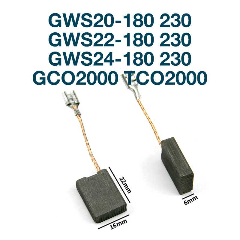 Cepillo de carbón GWS20-180 E64 para Bosch GWS20-180 22 24-180 230 GCO2000 TCO2000, piezas de repuesto de cepillo de carbón 22x16x6mm