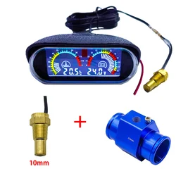 12V 24V Digital Water Temperature Gauge + Volt Water Temperature Sensor 1/8NPT Head Plug Joint Pipe Sensor Radiator Hose Adapter