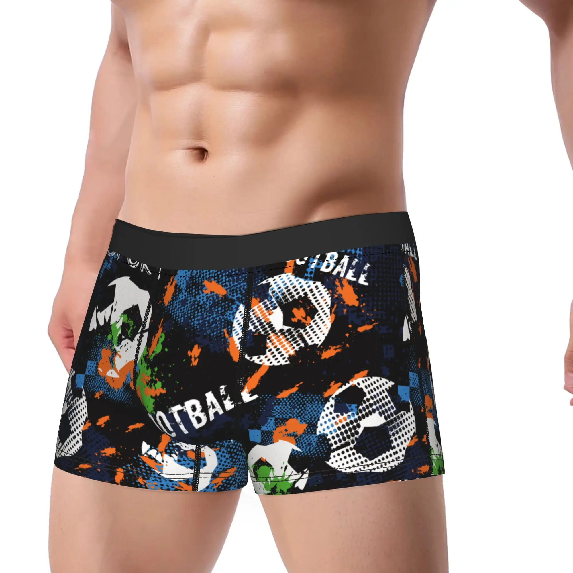 Men's Cartoon Soccer Ball Football Long Underwear  Humor Boxer Briefs Shorts Panties Male Breathable Underpants Plus Size