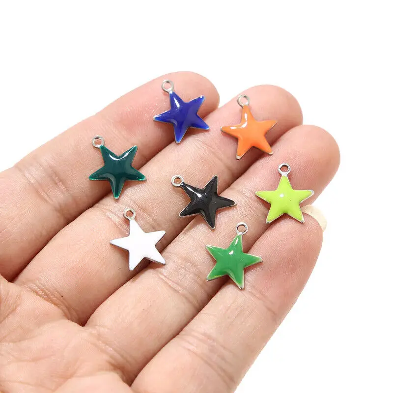20pcs Stainless Steel Stars Enamel Colorful Silver Charms Pendants for Girls Women Nekclace Making DIY Findings 15x13mm
