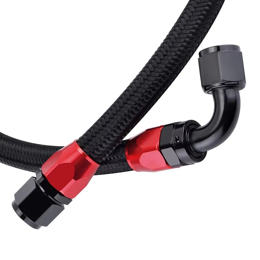 

Oil Fuel Hose Nylon Braided 1Meter An4/AN6/AN8/AN10 + Straight Fitting 90 Degree Swivel Red Black Hose End Adapter suite