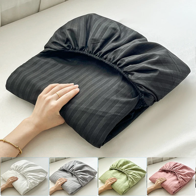 High Quality Striped Embossed Fitted Sheet 1Pc- Microfiber Soft Touch,Breathable Wrinkle Free Anti-Slip, Solid Color Multi-Sizes